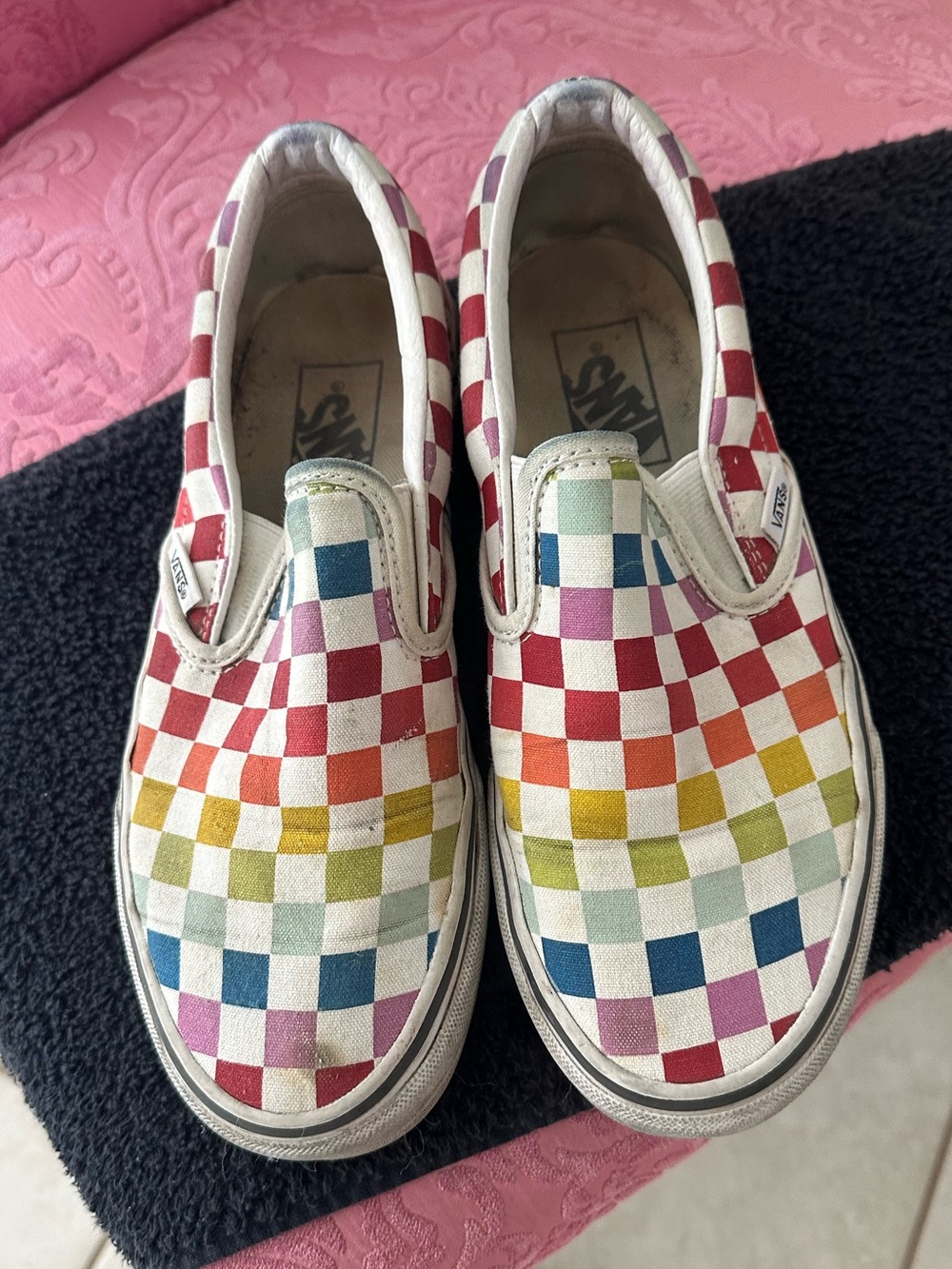 Vans Kids Checkerboard Slip-On Sneakers in Multicolor 7.5